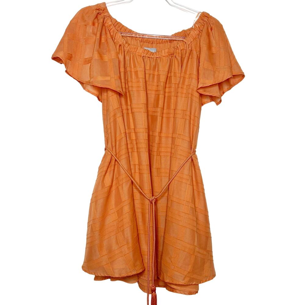 FINDERS KEEPERS Better Days Ruffle Dress Off-Shoulder Tie-Waist Orange Size XS